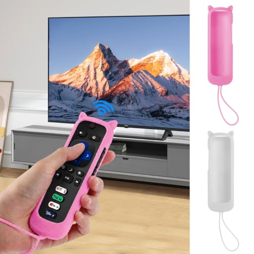2 Pack Remote Control Cover TV Remote Cover Universal Remote Case Glow Sleeve with Lanyard for Smart TV Remote Holder - color: Pink, White