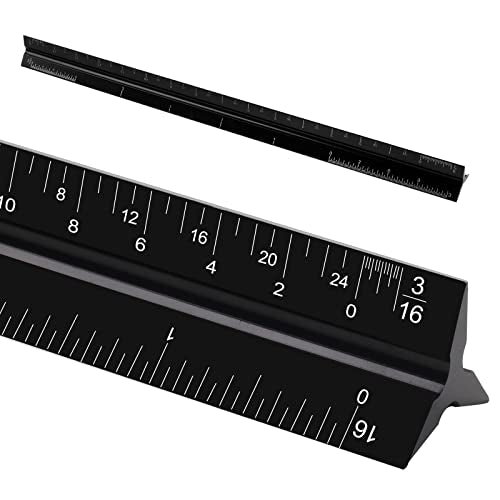 12" Architectural Scale Ruler, Aluminum Scale, Triangular Ruler, Scale Ruler for Blueprint Imperial Measurements for Architects Engineering Artists, Draftsman Drawing, Laser-Etched Markings.(Black) - color: black