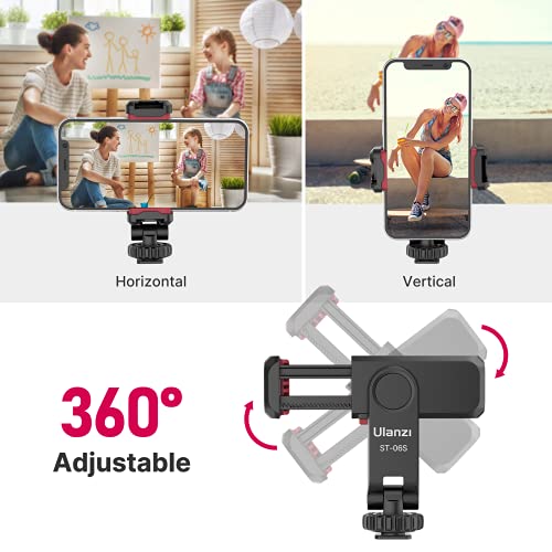 ULANZI ST-06S Phone Tripod Mount, Universal Phone Mount w 2 Cold Shoe