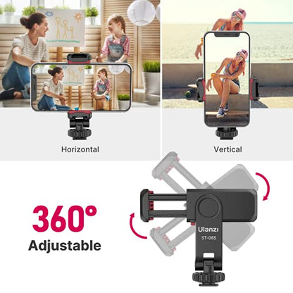 ULANZI ST-06S Phone Tripod Mount, Universal Phone Mount w 2 Cold Shoe