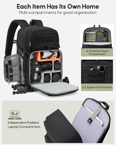 RAINSMORE Camera Backpack, DSLR/SLR/Mirrorless Tactical Camera Bag Cases - color: Black