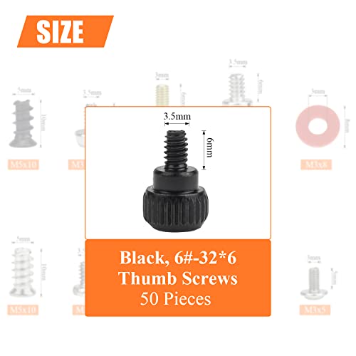 HELIFOUNER 50 Pieces 6-32 Thread, Black Color 6#-32x6 Computer Case Thumbscrews, Thumb Screws for Computer Case/Cover/Power Supply/Hard Drives - color: Black, thumb screws, 6#-32x6