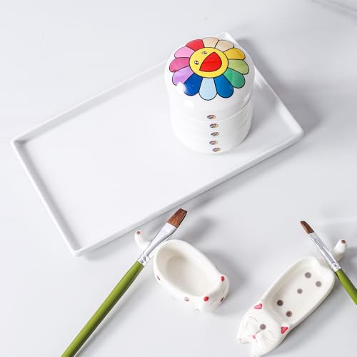5 Layer Porcelain Paint Mixing Tray Saucer Nesting Trays, Ceramic Paint Palettes for Watercolor Gouache Painting, 3 inch, Stackable.