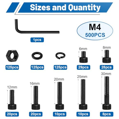 500Pcs M4 Screw Hex Socket Head Cap Bolt Kit M4x6-30mm 12.9Alloy Steel - size: G12.9 M4 500PCS