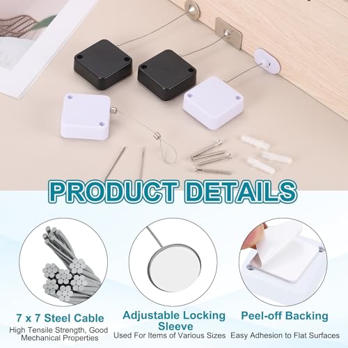 PATIKIL Retractable Remote Control Cable Tether (3.3ft / 1M, White)(5 Set) Square Remote Control Security Lanyard Lock Adjustable Locking Leash with Round Iron Cap, Suit for - TVs/Tablets - color: White