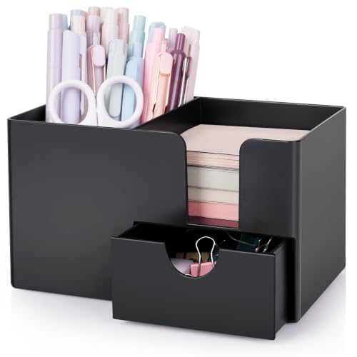 SKYDUE Small Desk Organizer with Sticky Notes Holder,Pen Holder for Desk - color: Black