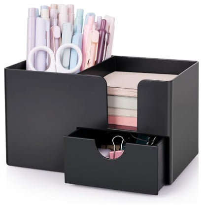 SKYDUE Small Desk Organizer with Sticky Notes Holder,Pen Holder for Desk - color: Black