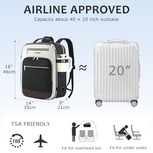 EMPSIGN 40L Travel Backpack for Women & Men - color: Beige/Black/Coffee
