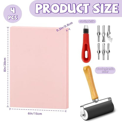6 Pack Linocut Kit for Printmaking, 4 Pcs Rubber Stamp Carving Blocks - color: 6pack, size: kit-8"x6"