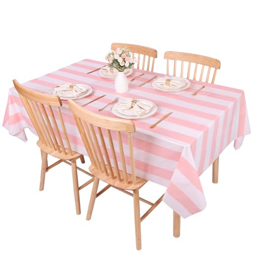 Kesfey Pink Striped Tablecloth Picnic Vertical Stripe Table Cover 3 Packs - color: Pink Vertical Striped