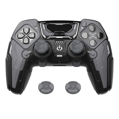 PlayVital for ps5 Edge Controller Silicone Cover Skin - Stellar Mecha Anti-slip Grip Protector for ps5 Edge Controller with Joystick Cap & Sticker, Shockproof Case - Black & Gunmetal Gray - color: Black & Gunmetal Gray