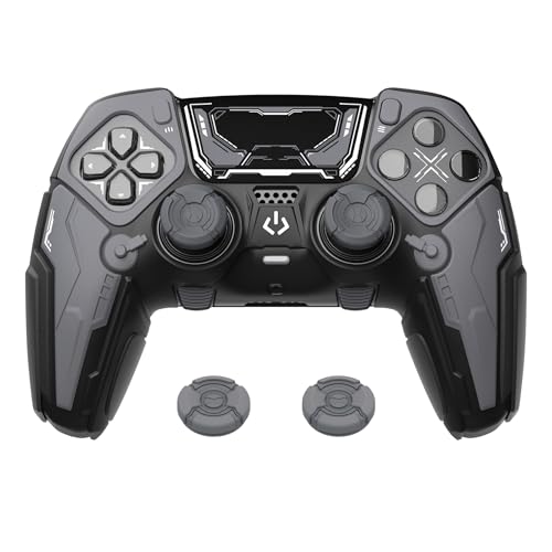 PlayVital for ps5 Edge Controller Silicone Cover Skin - Stellar Mecha Anti-slip Grip Protector for ps5 Edge Controller with Joystick Cap & Sticker, Shockproof Case - Black & Gunmetal Gray - color: Black & Gunmetal Gray
