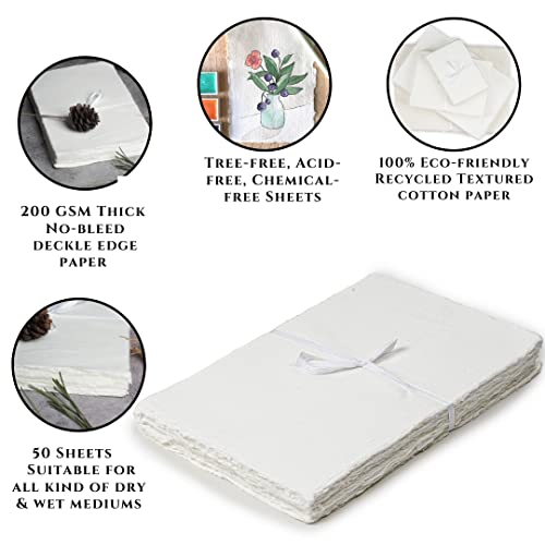 LEATHER VILLAGE Handmade Rough Textured Watercolor Paper 7.5x11.5 in White - color: Texture White, size: 7.5"x11.5"