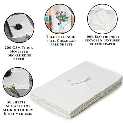 LEATHER VILLAGE Handmade Rough Textured Watercolor Paper 7.5x11.5 in White - color: Texture White, size: 7.5"x11.5"