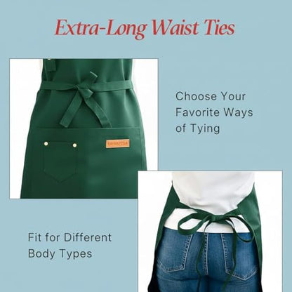 Aprons for Women Men, Water-Resistant Kitchen Aprons for Cooking - color: Green