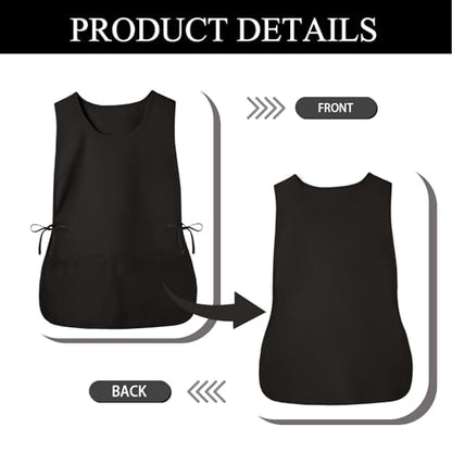 Cobbler Apron Unisex Smock Apron with Side Ties and 2 Deep Pockets Unisex Apron for work kitchen - color: Black