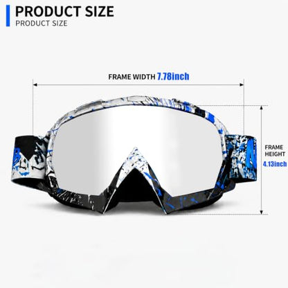 Motorcycle Motocross Goggles ATV DirtBike Accessories MX UTV Goggles - color: Blue Graffiti Frame+silver Lens