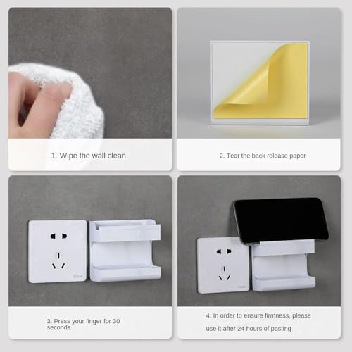 Wall Mounted No Punching Required Universal Adhesive Remote Control Holder Storage Box Rack Shelf Mobile Phone Plug Case(White) - color: White