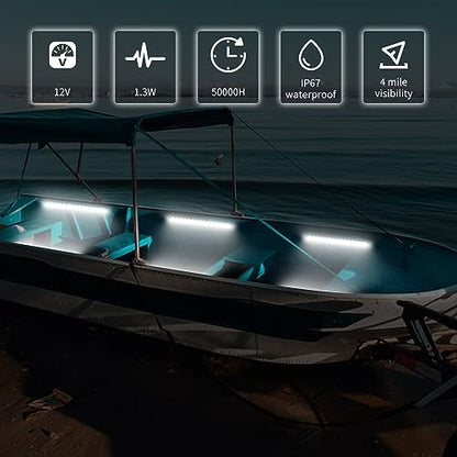 RVZONE Marine LED Boat Strip Lights, White 4‑Pack IP67 Interior Lighting - color: White/11.8 inch/4 Pcs