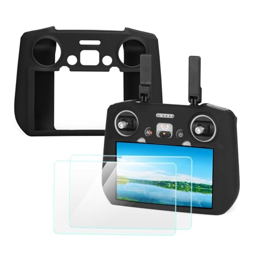 Controller Protective Silicone Case Cover+HD Screen Protector Films for DJI Mini 4 Pro/DJI Air 3/DJI Neo Drone RC 2 Remote Control Accessories(Black)