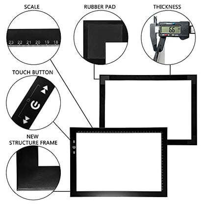 HSK A4 LED Artist tracing Light Box Copy Table, Adjustable High Brightness Light Pad for Tatto Drawing, Sketching, Animation,Diamond Painting Accessories - size: 8.3 x 11.7 inches