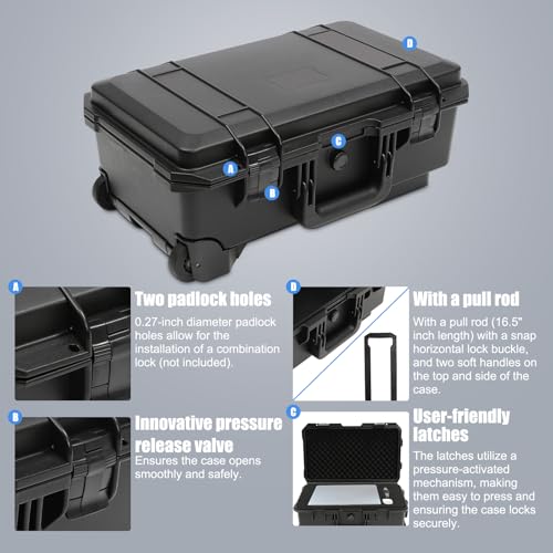 Waterproof Travel Camera Hard Case, Large, 22” x 14” x 9”, Black - color: Black