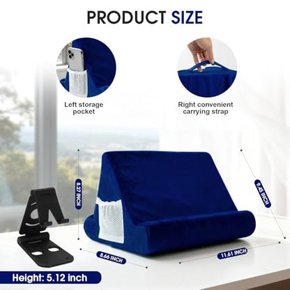 Multi-Angle Tablet Stand with Soft Pad Cushion and Net Pocket - Universal Phone and Pad Holder for Lap, Knee, Sofa and Bed (Navy Blue) - color: Navy Blue