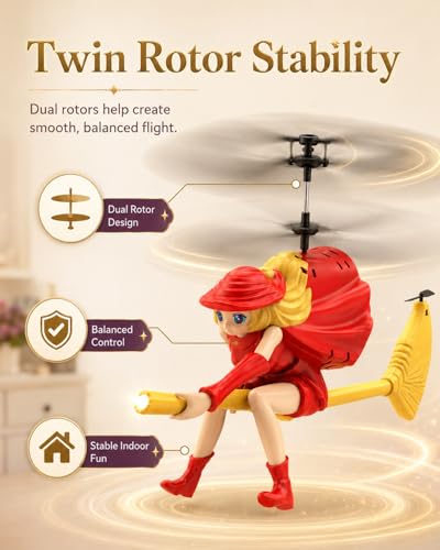 Flying Witch Toy for Kids, Halloween Remote Control Flying Toy - color: Red