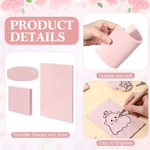 Innconee 18 Pcs Rubber Stamp Carving Blocks Linoleum Blocks, Pink - color: Pink