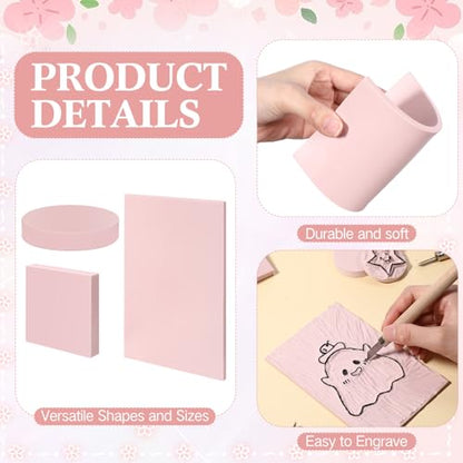 Innconee 18 Pcs Rubber Stamp Carving Blocks Linoleum Blocks, Pink - color: Pink