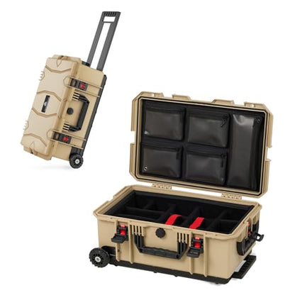 Weatherproof Hard Case, Stackable Trolley Case with Wheels, Hook and Loop Divider & Strap, IP67 Waterproof Box for Camera, Drones and Gear, 21.7" x 13.8" x 8.7", Lignt Coffee - color: Lignt Coffee