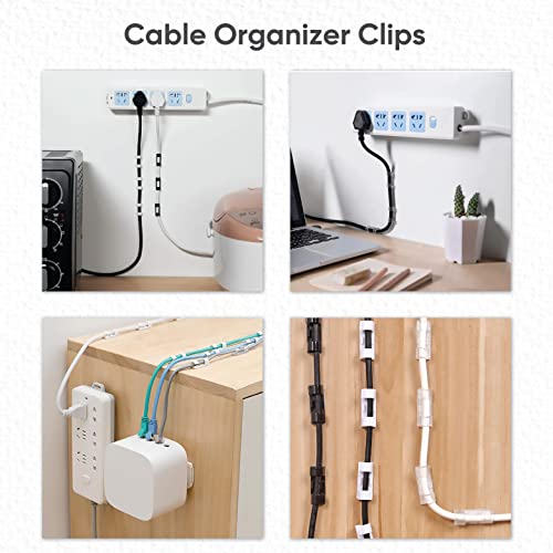 10-Pack Adhesive Punch-Free Socket Holder, Self Adhesive Desktop Socket Fixer, Power Strip Holder Wall Mount with 20 Pcs Cable Organizer Clips, Suitable for WiFi Routers, Remote Controls