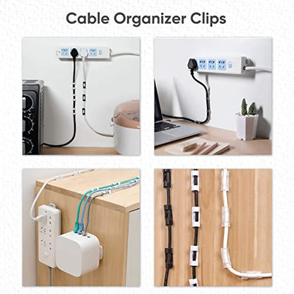 10-Pack Adhesive Punch-Free Socket Holder, Self Adhesive Desktop Socket Fixer, Power Strip Holder Wall Mount with 20 Pcs Cable Organizer Clips, Suitable for WiFi Routers, Remote Controls
