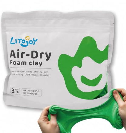 Green Air Dry Foam Clay 100g/3.5oz, Soft & Easy to Mold - color: Green