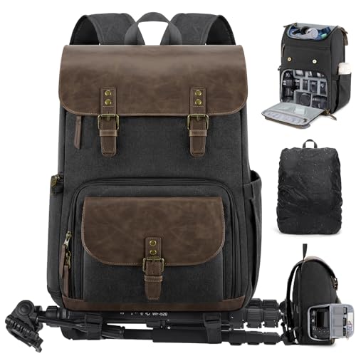 RAINSMORE Vintage Camera Bag with Side Access for DSLR/SLR Mirrorless - color: Black