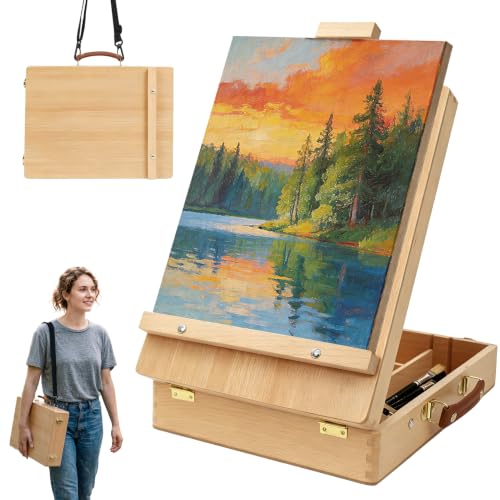 Tabletop Easel for Painting, Adjustable Beechwood Sketchbox, Portable