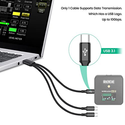 3-in-1 Charging Cable for Rode Wireless Pro, Go 2, Go 3 Microphones, 8-Inch - size: 8-Inch