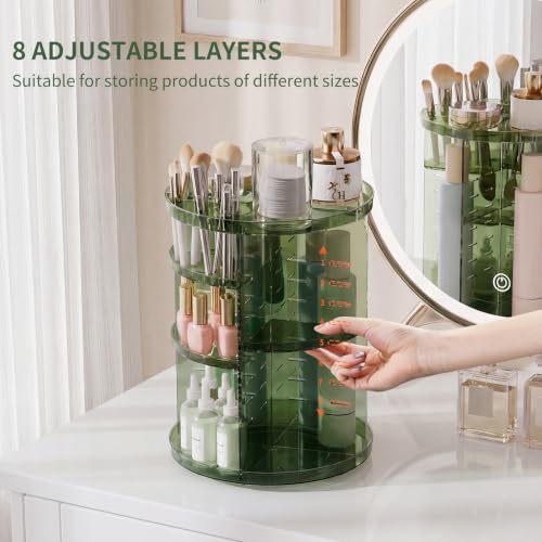 Rotating Makeup Organizer with DIY 8 Adjustable Layers, Clear Green - color: Clear Green