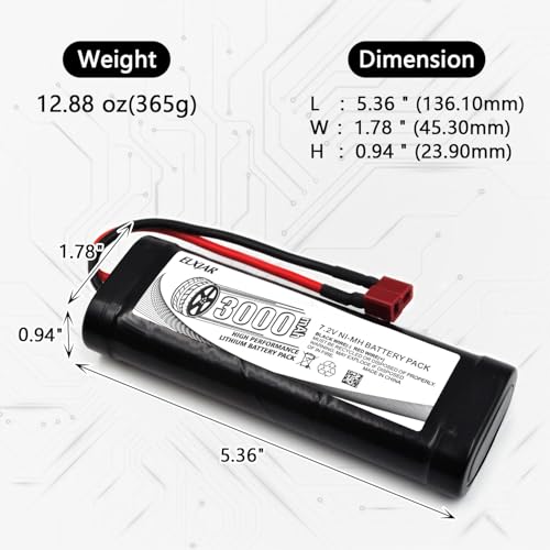 (2-Pack) 7.2V 3000mAh Ni-MH Battery with Connector for RC Vehicles - color: 7.2V 3000mAh T-Plug