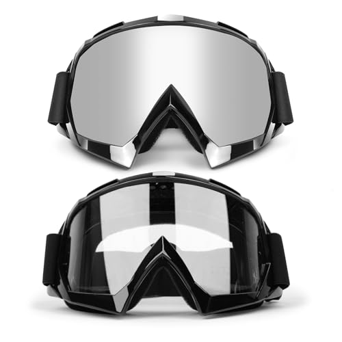 Motorcycle Goggles 2 Pack ATV Dirt Bike Gear Motocross Helmet Offroad - color: Clear+silver