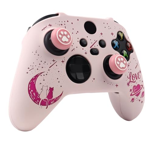 Moonlit Cats with a Loving Heart Controller Skin Compatible with Xbox Series X Wireless Controller, RALAN Protector Case， Customised Thumb Grips Cap - color: MCats Pink