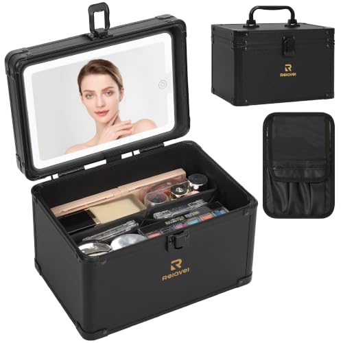 Relavel Travel Small Makeup Bag With LED Mirror in 3-Mode Light - color: 01-Black, size: 0-Smaller