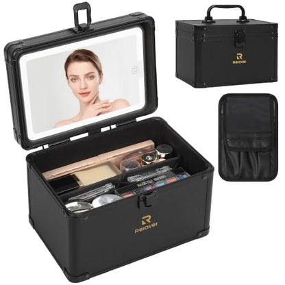 Relavel Travel Small Makeup Bag With LED Mirror in 3-Mode Light - color: 01-Black, size: 0-Smaller