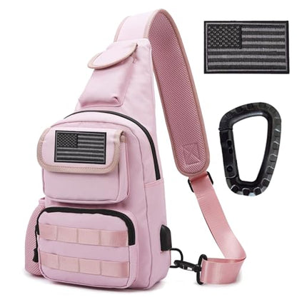 Tactical Shoulder Bag - 1000D Molle Military Backpack Outdoor Daypack Chest Pack - color: Pink