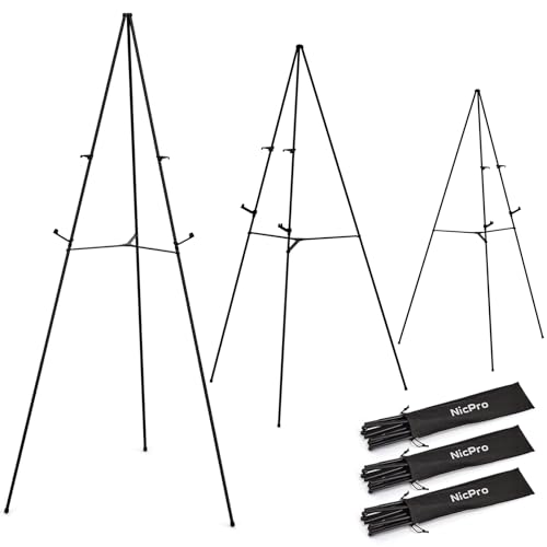 Nicpro 3 Pack 63 Inches Easel Stand for Sign, Black, with Carry Bags