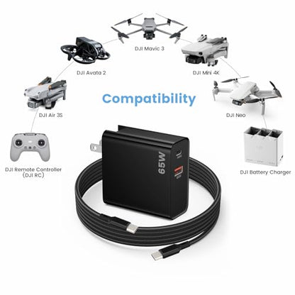 PD 65W USB C Fast Charger for DJI Neo, Air 3S, Mini 4K, 2 SE Drones, Black - color: Black, size: 65w / 6.6ft