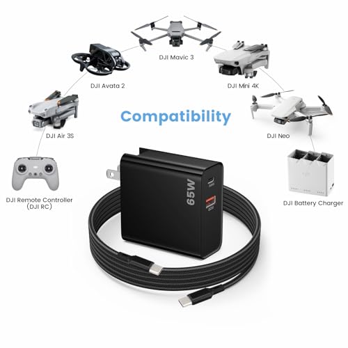 PD 65W USB C Fast Charger for DJI Neo, Air 3S, Mini 4K, 2 SE Drones, Black - color: Black, size: 65w / 6.6ft