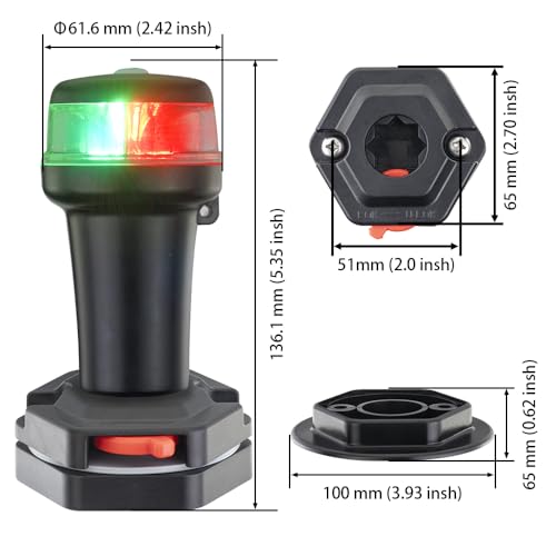 Pactrade Marine Navigation Lights for Boats LED - Red/Green Battery Powered Nav Lights for Boats - Surface Mounts (Flat), Fixed Base, 3-Mode Operation - 1NM Waterproof - style: Surface Mounts (Flat), Fixed Base