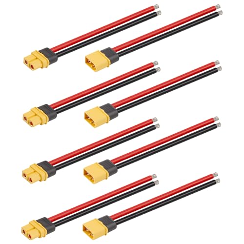 MOOKEERF 4 Pairs XT60 Plug Female and Male Connector with 150mm 12AWG Wire for RC Lipo Battery FPV Racing Drone - color: 12AWG, size: 150MM