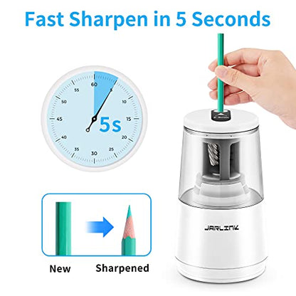 JARLINK Electric Pencil Sharpener, Heavy Duty Helical Blade, Auto Stop - color: White